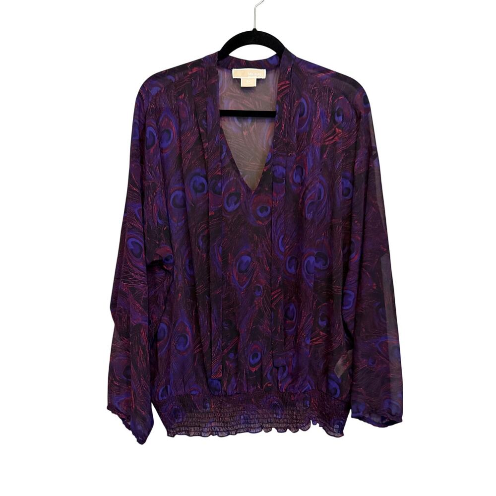 Michael Kors Iris Peacock Blouse 2X Purple Oversized Comfy Maximalist Eclectic